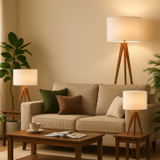 Floor Lamp Home ESPRIT Brown Wood Metal Aluminium 40 x 40 x 153 cm (3 Pieces)