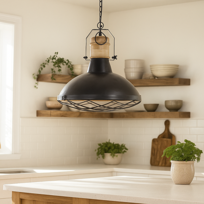 Lámpara de Techo DKD Home Decor 52 x 52 x 57 cm Negro Marrón Hierro Madera de mango 50 W