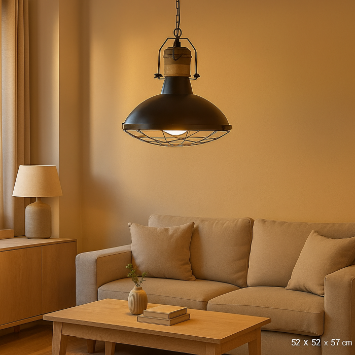 Lámpara de Techo DKD Home Decor 52 x 52 x 57 cm Negro Marrón Hierro Madera de mango 50 W