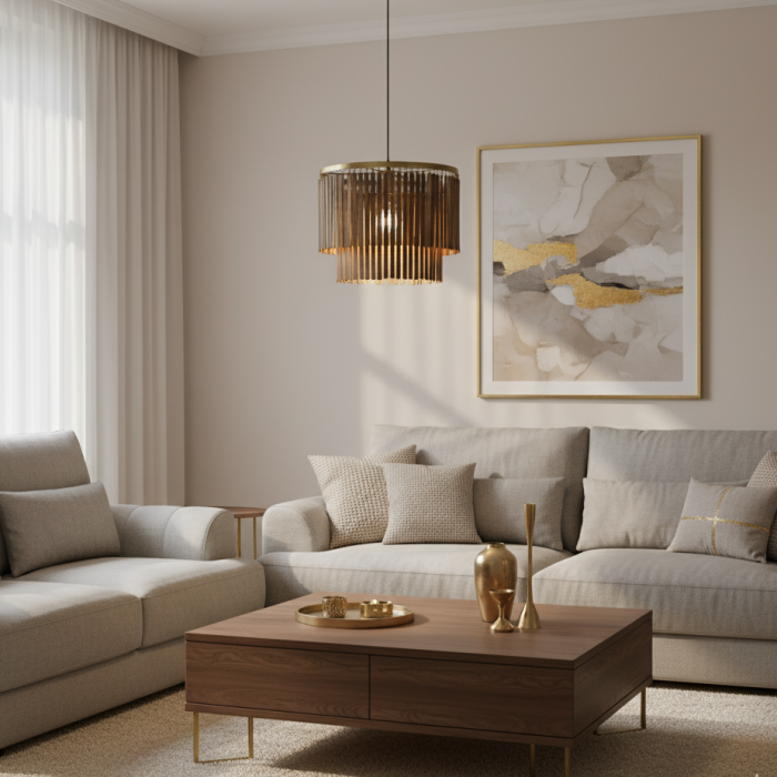 Lámpara de Techo Home ESPRIT Marrón Dorado Madera Metal Madera de mango 50 W 60 x 60 x 48 cm