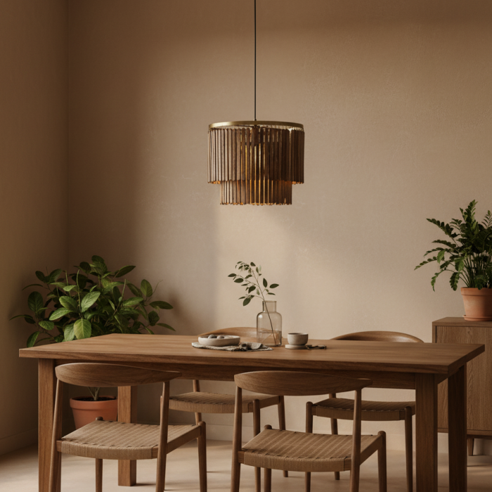 Lámpara de Techo Home ESPRIT Marrón Dorado Madera Metal Madera de mango 50 W 60 x 60 x 48 cm