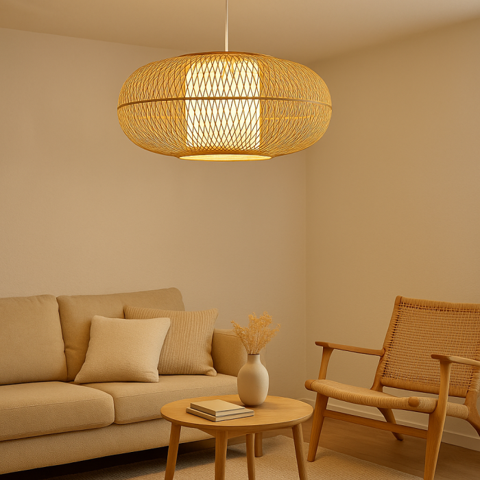 Lámpara de Techo DKD Home Decor Blanco Natural Bambú 40 W 83 x 83 x 40 cm
