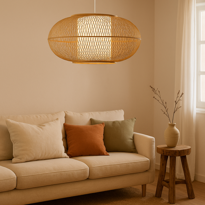 Lámpara de Techo DKD Home Decor Blanco Natural Bambú 40 W 83 x 83 x 40 cm
