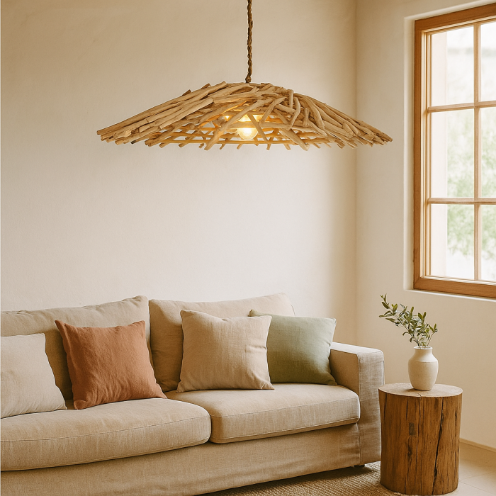 Lámpara de Techo Home ESPRIT Natural Madera Madera de eucalipto 50 W 100 x 100 x 18 cm