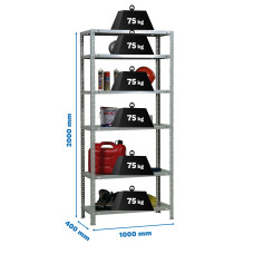 SimonRack Metal Shelving Unit: 2000x1000x400 mm, 6 Metal Shelves, 75 kg per shelf, with screws
