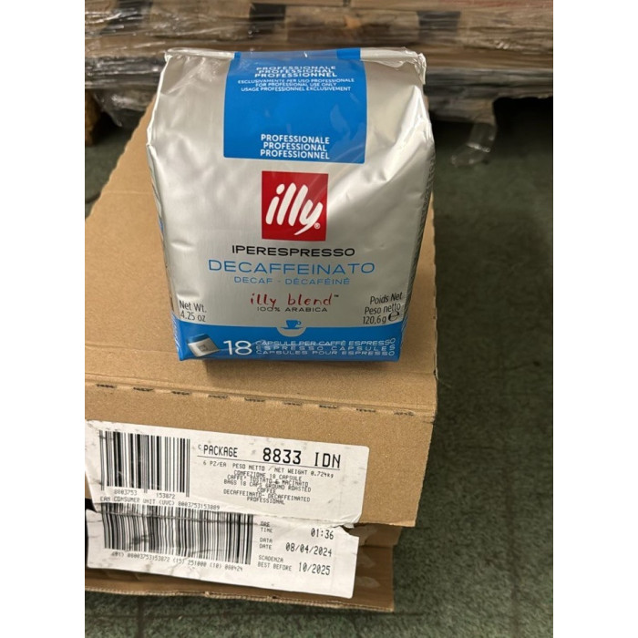 (Pack de 6) Cápsulas Illy Iperespresso Descafeinado – Pack de 6 cajas × 18 cápsulas (108 unidades)