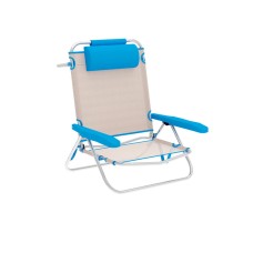 Marbueno Silla Plegable 5 Posiciones Aluminio con Cojin Beige/Azul Playa y Piscina 61X68X82 cm 10172