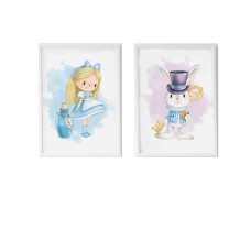 Set of 2 pictures Crochetts Alice Multicolour MDF Wood 33 x 43 x 2 cm Rabbit (2 Pieces)