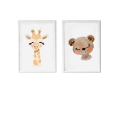 Set of 2 pictures Crochetts Multicolour MDF Wood 33 x 43 x 2 cm Giraffe Bear (2 Pieces)