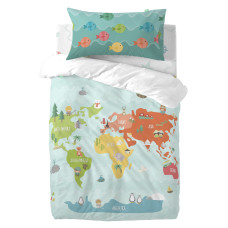 Duvet cover set HappyFriday Happynois World Map Multicolour Baby Crib 2 Pieces