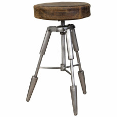 Taburete Alexandra House Living Marrón Cuero Metal Hierro 39 x 55 x 39 cm