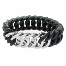 Pulsera TheRubz 100174 Negro Silicona Acero Inoxidable Plateado Acero/Silicona