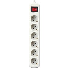 Power Socket - 6 Sockets with Switch Silver Electronics White