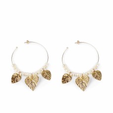 Pendientes Mujer Shabama Coron Latón Bañado en oro Perlas 4 cm