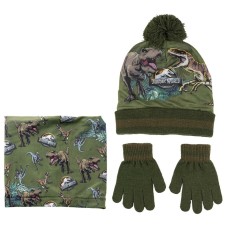 Hat, Gloves and Neck Warmer Jurassic Park 3 Pieces Dark green