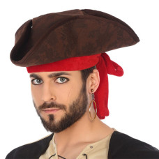 Sombrero Pirata Marrón Rojo