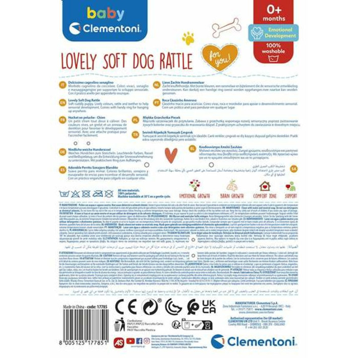 Peluche Sonajero Clementoni Lovely Dog 18 x 25 x 6 cm Peluche Sonajero Clementoni Lovely Dog 18 x 25 x 6 cm