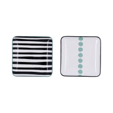 Snack tray Bidasoa Zigzag Multicolour Ceramic Squared 15 x 15 cm 2 Units