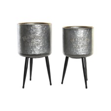 Set de Macetas DKD Home Decor Negro Gris 100 % Metal (25 x 25 x 46	 cm)