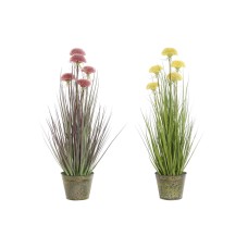 Decorative Plant DKD Home Decor 30 x 30 x 78 cm Pink Metal Yellow PVC (2 Units)