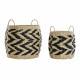 Basket set DKD Home Decor Natural Black Light brown Natural Fibre (30 x 30 x 30 cm)