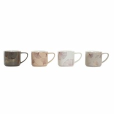 4 Piece Mug Set DKD Home Decor Grey Beige Pink Golden Metal White 330 ml Modern