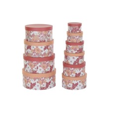 Set of Stackable Organising Boxes DKD Home Decor Flowers Stripes Fuchsia White Peach Cardboard (37,5 x 37,5 x 18 cm)