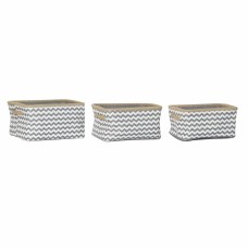 Basket set DKD Home Decor 36 x 31 x 20 cm Grey Polyester Zigzag White Jute Boho