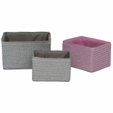 Basket set DKD Home Decor 30 x 23 x 18 cm Silver Grey Pink polypropylene