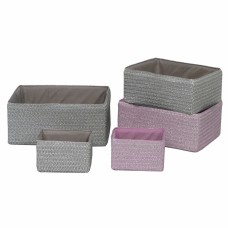 Basket set DKD Home Decor 41 x 29 x 18 cm Silver Grey Pink polypropylene