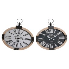 Wall Clock DKD Home Decor RE-180395 Oval 58 x 6,5 x 58 cm Black Beige Iron MDF Wood (2 Units)