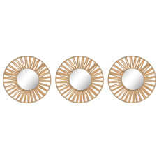 Juego de Espejos Home ESPRIT Natural Rafia Cristal Scandi 20 x 2 x 20 cm (3 Piezas)