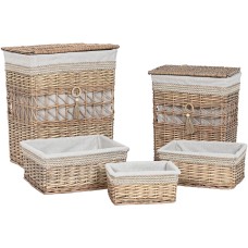 Laundry basket Home ESPRIT Beige Natural wicker Shabby Chic 47 x 35 x 55 cm 5 Pieces