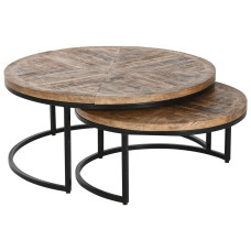 Juego de 2 mesas Home ESPRIT Marrón Negro Natural Metal Madera de mango 90 x 90 x 40 cm