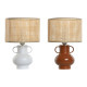 Lámpara de mesa Home ESPRIT Blanco Natural Terracota Metal Bambú 50 W 220 V 22 x 22 x 33 cm (2 Unidades)