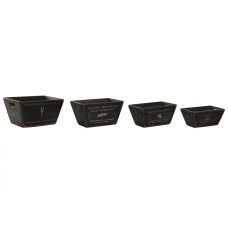 Storage boxes Home ESPRIT Black Fir wood 34 x 26 x 18 cm 4 Pieces