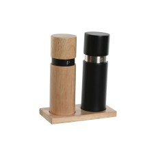 Salero y Pimentero Home ESPRIT Negro Natural Acero Inoxidable Madera de caucho 14 x 7 x 16,5 cm