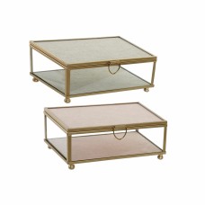 Caja-Joyero DKD Home Decor Beige Rosa Cristal Hierro Plástico 15 x 10 x 6 cm (2 Unidades)