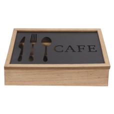 Cutlery Organiser DKD Home Decor Brown Black Metal Aluminium MDF Wood Vintage 25 x 18 x 6 cm