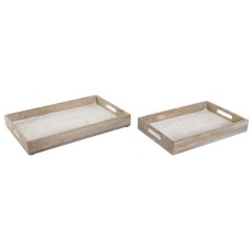 Juego de Bandejas Home ESPRIT Blanco Madera de mango Madera MDF 44 x 29 x 5 cm (2 Unidades)