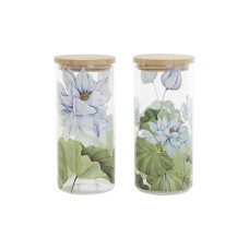 Tin DKD Home Decor Blue White Green Natural Silicone Bamboo Borosilicate Glass 1,4 L 10 x 10 x 22 cm (2 Units)