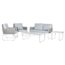 Conjunto de Mesa con 3 Sillones Home ESPRIT Gris Acero Policarbonato 128 x 69 x 79 cm