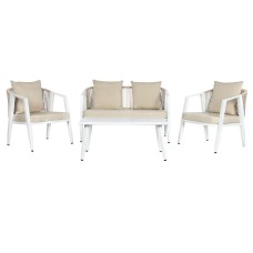 Conjunto de Mesa con 3 Sillones Home ESPRIT Blanco Acero 123 x 66 x 72 cm