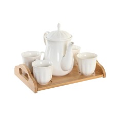 Juego de Tazas de Café DKD Home Decor Blanco Natural Bambú Porcelana