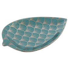 Centerpiece DKD Home Decor 27,5 x 16 x 3 cm Turquoise Oriental Chromed Leaf of a plant