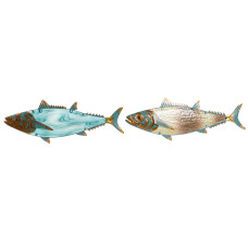 Decoración de Pared Home ESPRIT Azul Multicolor Dorado Pez Mediterráneo 70 x 4,5 x 25,5 cm (2 Unidades)