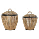 Juego de Cestos DKD Home Decor Negro Natural Metal Ratán 48 x 48 x 55 cm (2 Unidades)
