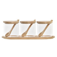 Azucarero DKD Home Decor Básico Transparente Natural Bambú 3 Piezas 8,5 cm 29 x 10 x 10 cm