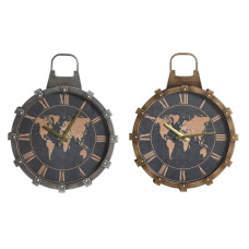 Reloj de Pared DKD Home Decor Dorado Plateado Cristal Hierro Mapamundi 42 x 8,5 x 54 cm (2 Unidades)