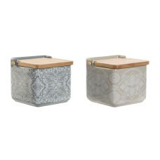Salero con Tapa Home ESPRIT Azul Beige Rosa Lila Bambú 750 ml 14 x 12,5 x 12 cm (2 Unidades)